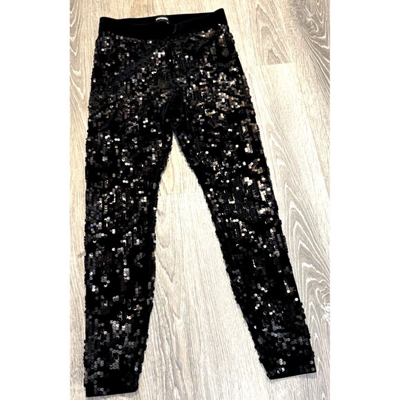 Express Black Sequin Pants High Rise XS Elastic Waist Skinny Legging Evening - Picture 7 of 8